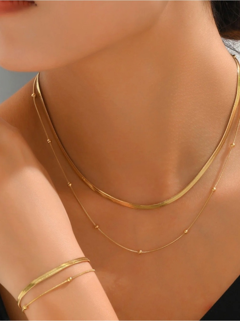 Layered Gold Necklace and Bracelet Set - NWOT